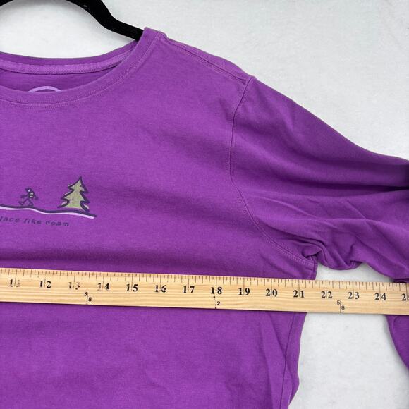 Life is Good T-Shirt Womens Size L Purple Long Sleeve No Place Like Roam FLAW - Picture 7 of 9